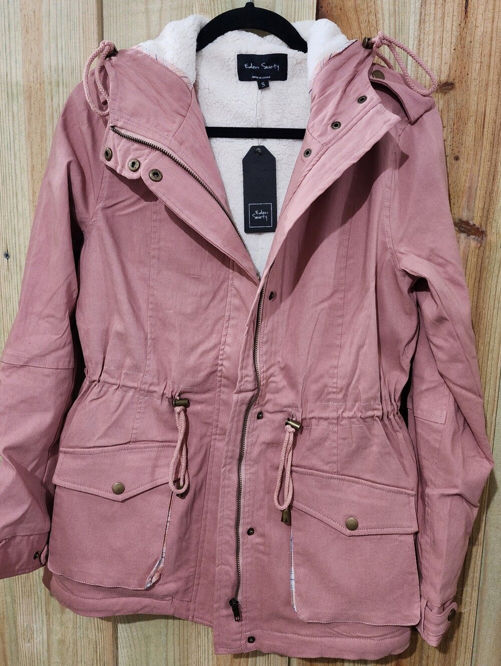 NEW - Eden Society Sherpa Jacket. Lightweight Drawstring Waist - Hooded,